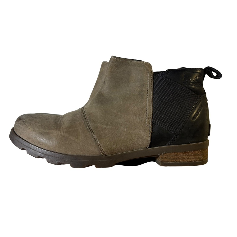 Sorel Emelie Chelsea Waterproof Leather Boots Quarry Black NL3719-052 Womens 8.5 - Picture 2 of 11
